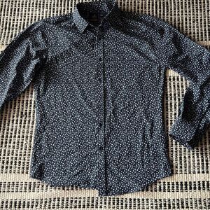 Rugby Size Small Blue Floral Print button up shirt long sleeve